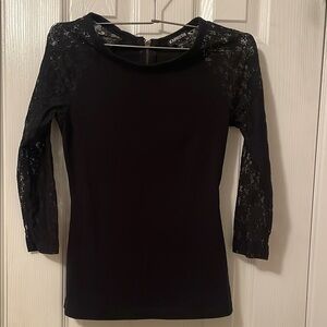 Express Black Fitted Lace Sleeve Blouse